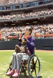 Wesla and Alec singing the national anthem at an Oakland A's game