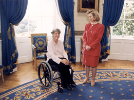 A picture of Wesla and Hillary Clinton at the Whitehouse